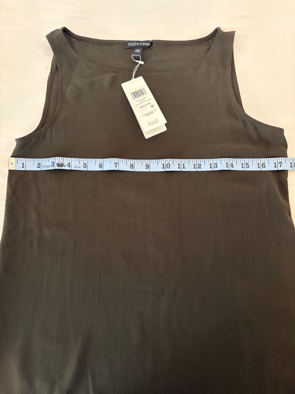 Eileen Fisher Silk Georgette Crepe Bateau Neck Long Shell Woodland Green XXS - Picture 5 of 9